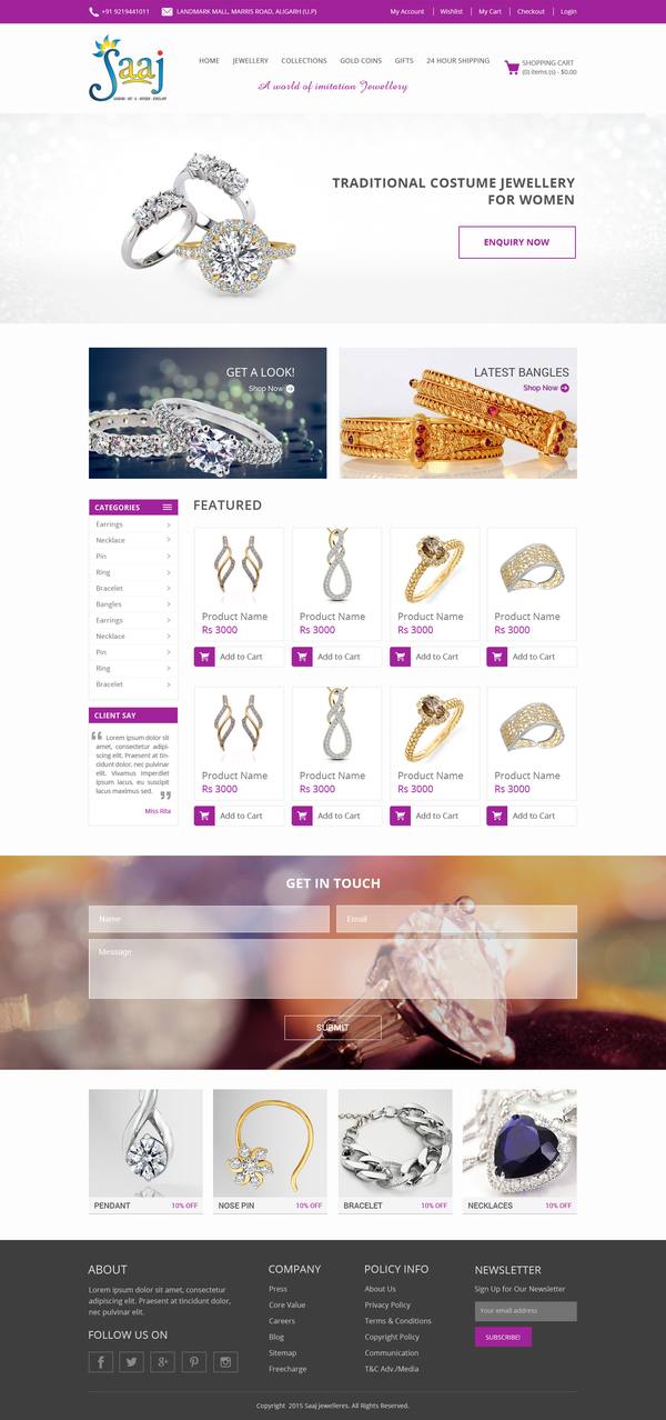 Saaj Jewellers e-commerce design